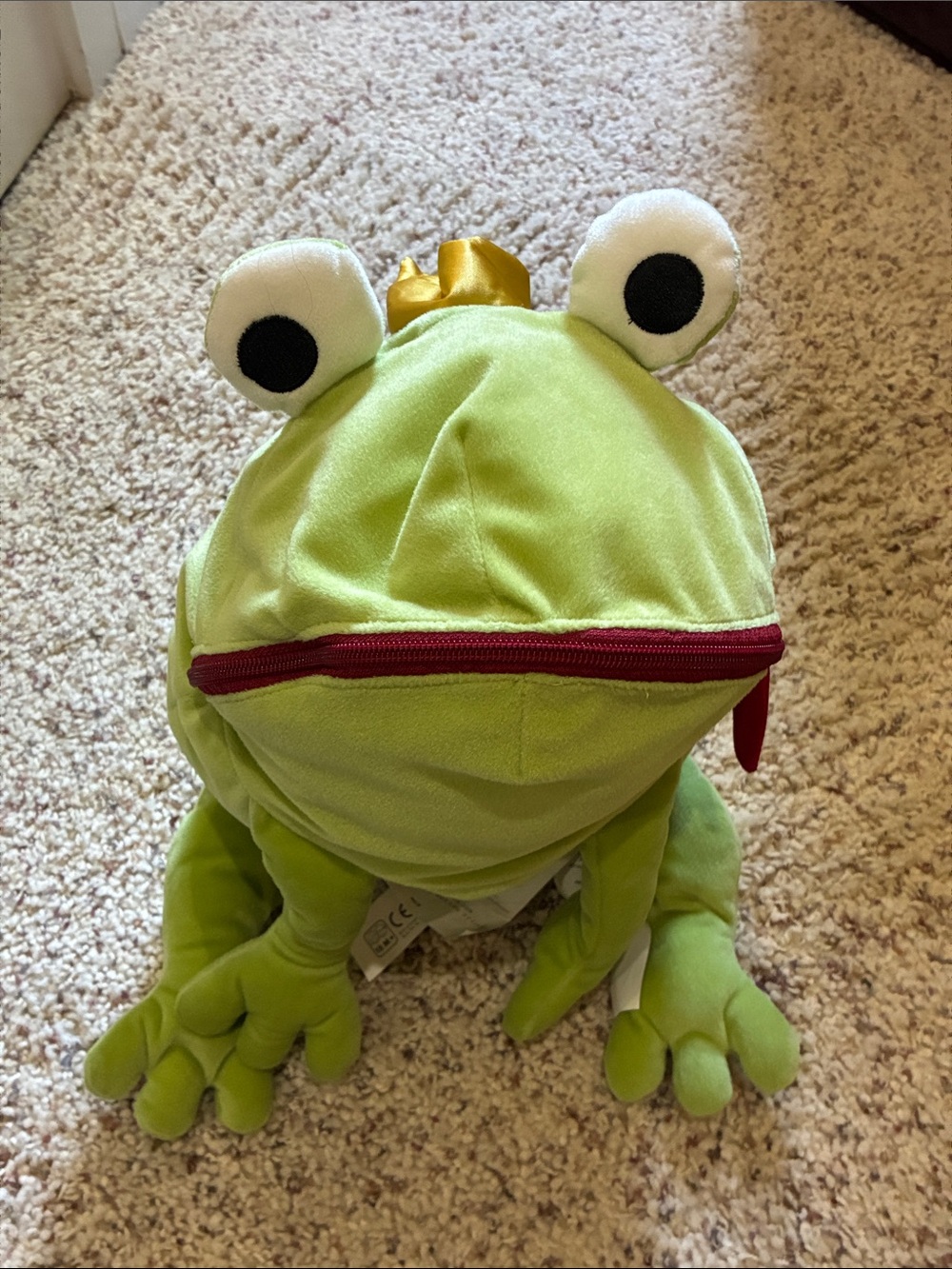 Green Plush Frog with Gold Crown and Unzippable mouth